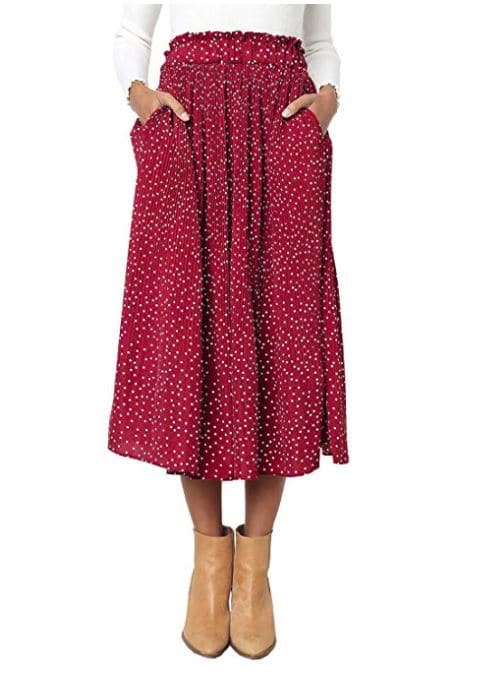 Women’s Elastic Waist Polka Dot Printed Pleated Vintage Skirt